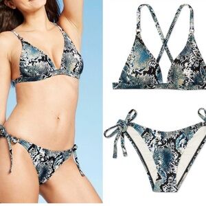 NWT Shade & Shore Blue and Black Snake Print Bikini BOTTOMS ONLY